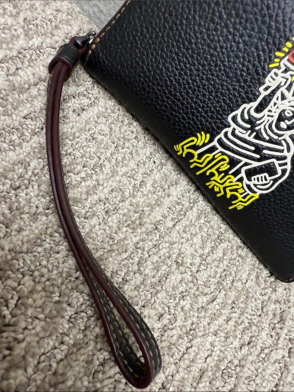 Rare Coach X Black Leather Keith Haring Wristlet Wallet Statue of Liberty
